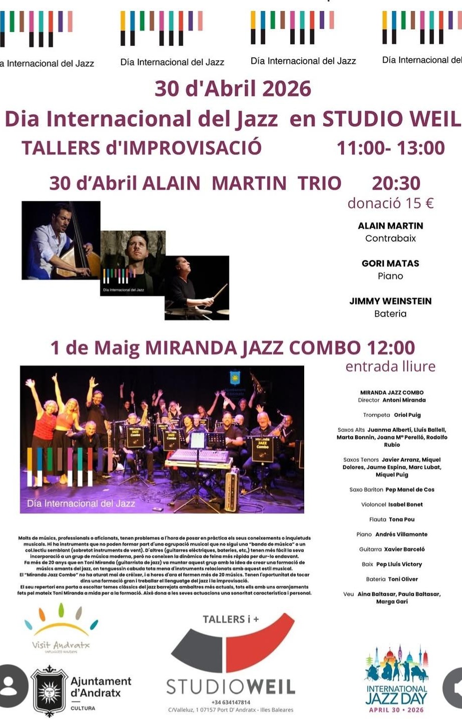 Journée internationale du jazz au Studio Weil - Visit Andratx